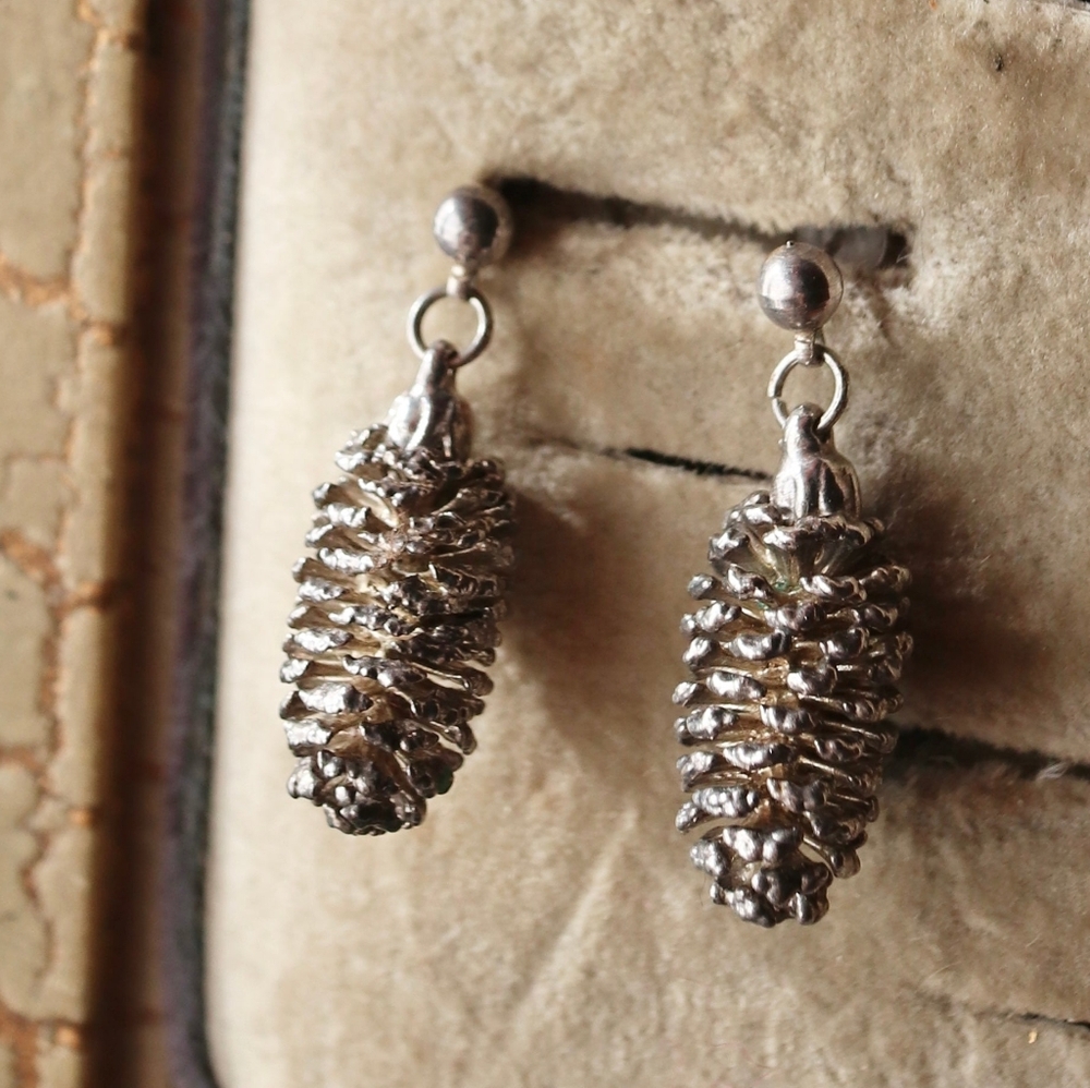 Silver Pinecone Drop Earrings - Women Jewelry